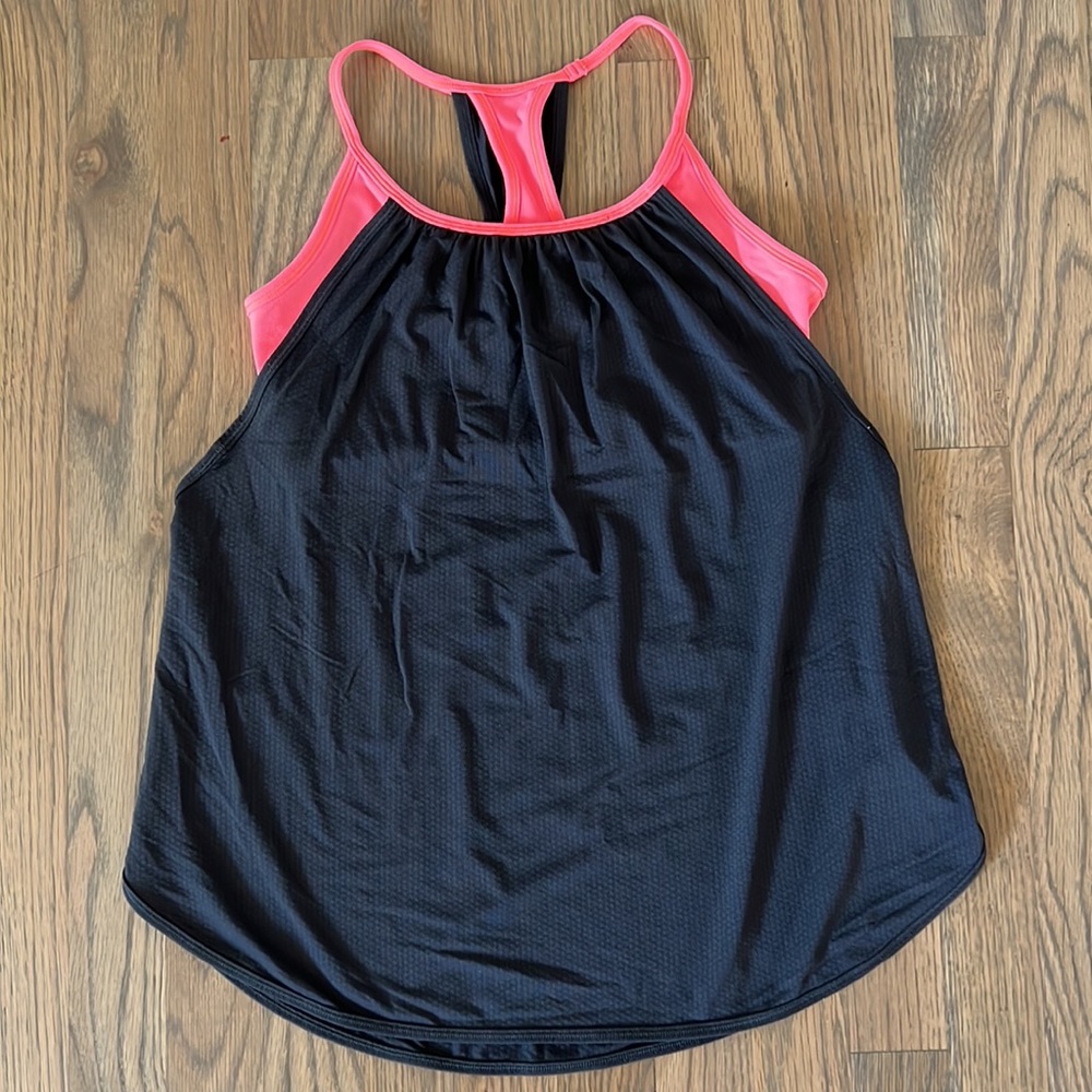 Lululemon Tuck Me In Tank Top Women's sz 6 Cut Out Built In Bra Orange Gray Yoga